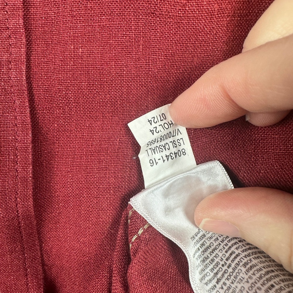 Banana Republic 100% Linen Shirt Mens XL Slim Fit Red Button Down Long Sleeve - Picture 9 of 10